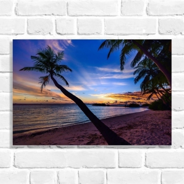 Quadro Decorativo Paisagem Praia com Coqueiro