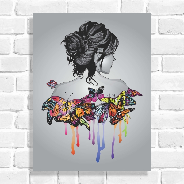 Quadro Decorativo Mulher e Borboletas
