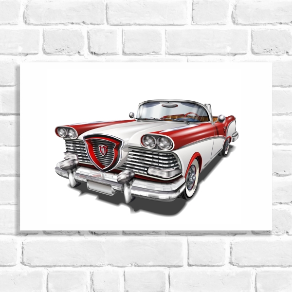 Quadro Decorativo Carro Branco e Vermelho