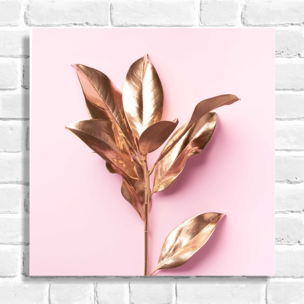 Quadro Decorativo Flores Douradas Fundo Rosa