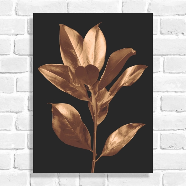 Quadro Decorativo Folhas Douradas Fundo Preto
