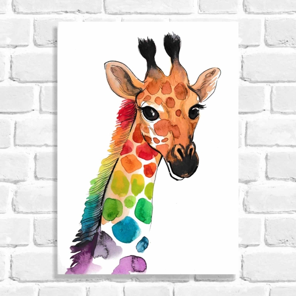 Quadro Decorativo Girafa em Aquarela