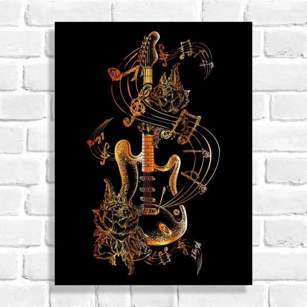Quadro Decorativo Guitarra Dourada