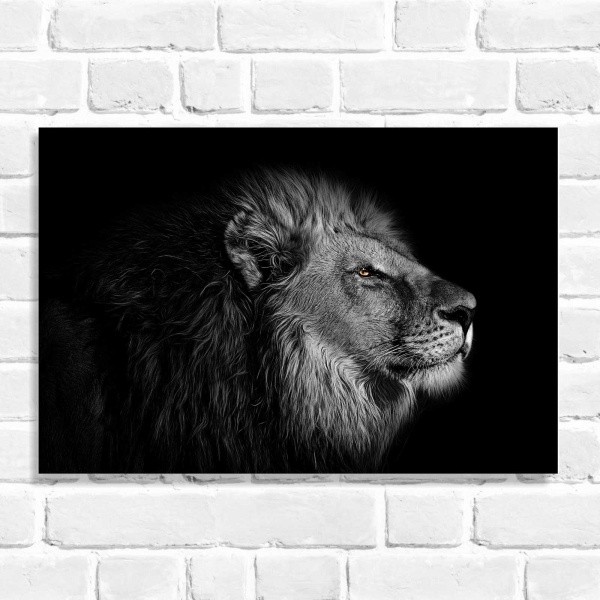 Quadro Decorativo Leão em Preto e Branco
