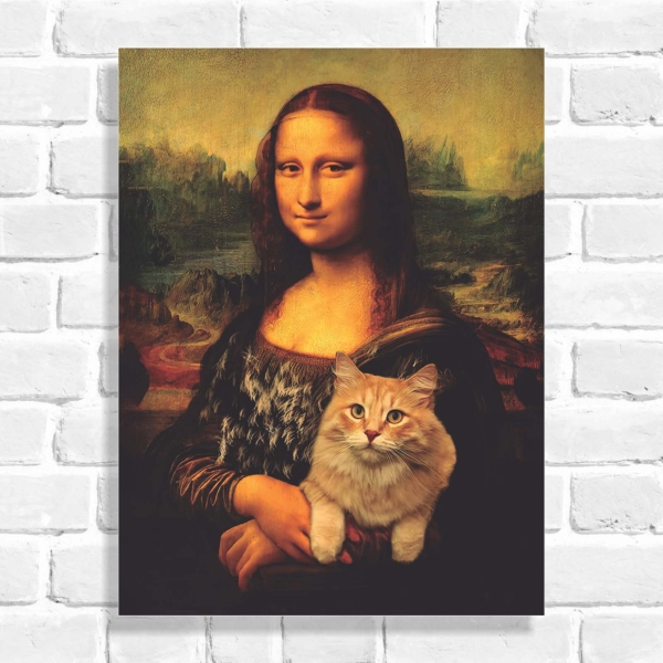 Quadro Decorativo Monalisa com Gato
