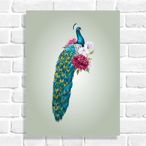 Quadro Decorativo Pavão com Flores