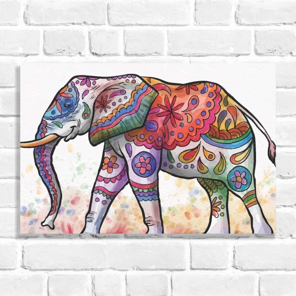 Quadro Decorativo Elefante Pintado